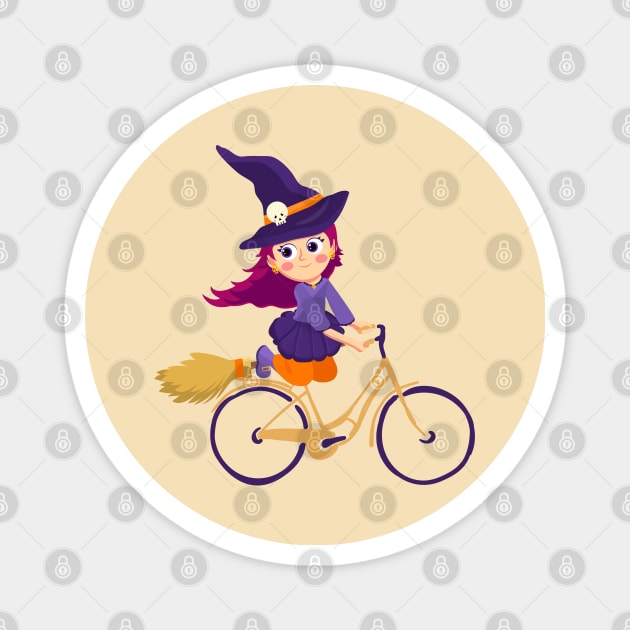 Cute Witch Riding Bike, Cycling Witch , Cyclist Witch, Biker Witch, Rider Witch, Funny Halloween Pun For Cyclist and Cycling Lovers Magnet by BicycleStuff